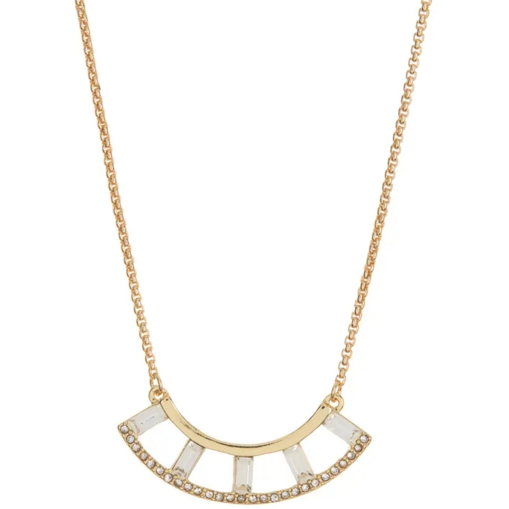 Vince Camuto Pave Baguette rhinestone pendant necklace in gold/crystal.